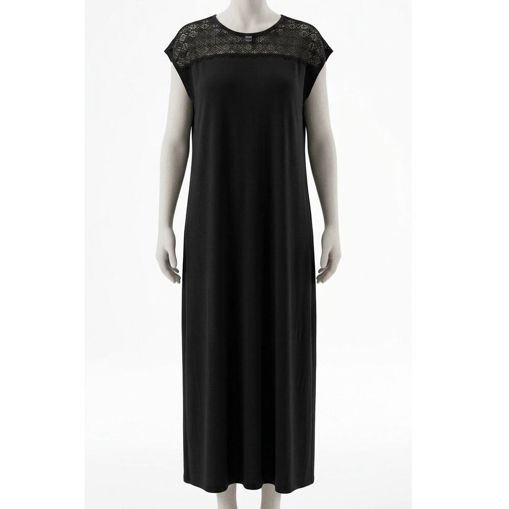 Black Crochet Lace Nightgown XL Super Soft Sleep Dress Loungewear Pajamas 39”L